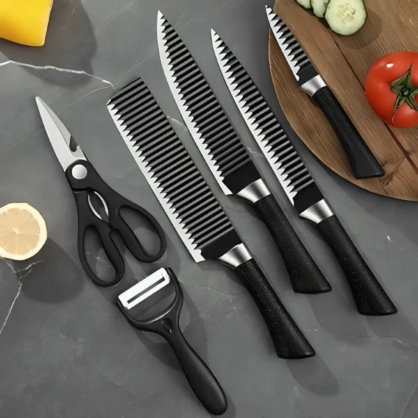 Kit 6 Peças Conjunto de Faca Churrasco Carne Legumes Descascador Tesoura Profissional - Imagem 8