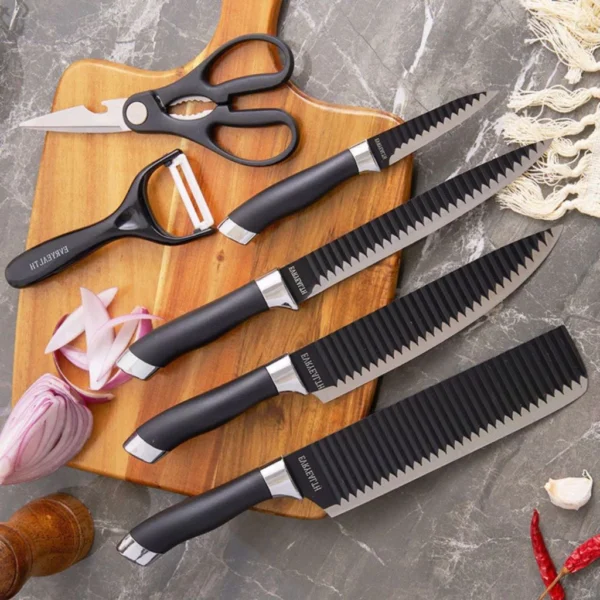 Kit 6 Peças Conjunto de Faca Churrasco Carne Legumes Descascador Tesoura Profissional - Imagem 7