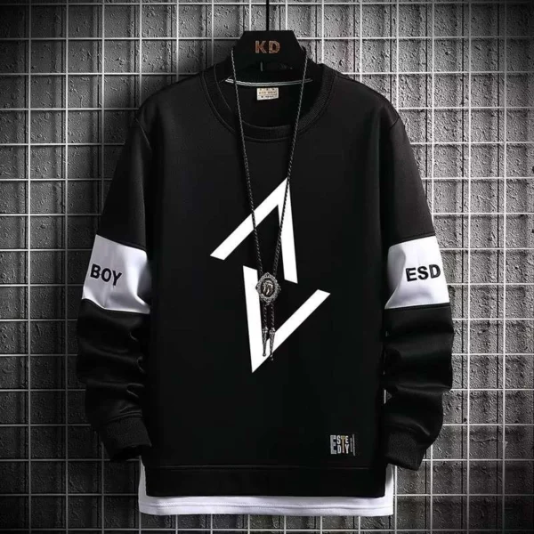 Camiseta Masculina De Manga Longa Estilo Moda Fina De Rua Fino Casual Blusa Branca Preta - Imagem 5