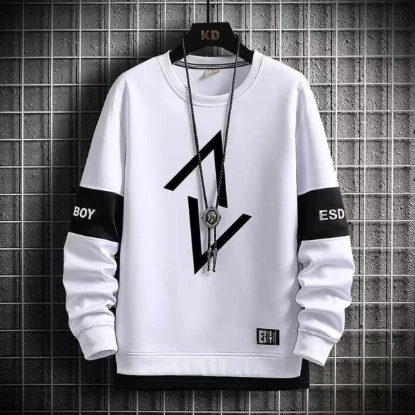 Camiseta Masculina De Manga Longa Estilo Moda Fina De Rua Fino Casual Blusa Branca Preta - Imagem 3
