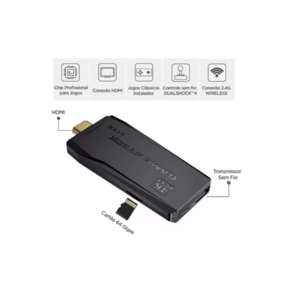 Video game Stick 4K Com 20000 Jogos 64gb 2 Controles Sem Fio Console Portatil Jogos Retro Video Game - Imagem 9