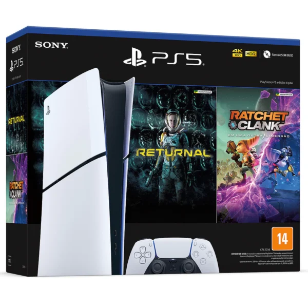 Console PlayStation 5 Slim Digital Edition Branco + Returnal e Ratchet e Clank + Controle Sem Fio Dualsense Branco - Imagem 3