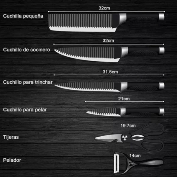 Kit 6 Peças Conjunto de Faca Churrasco Carne Legumes Descascador Tesoura Profissional - Imagem 6