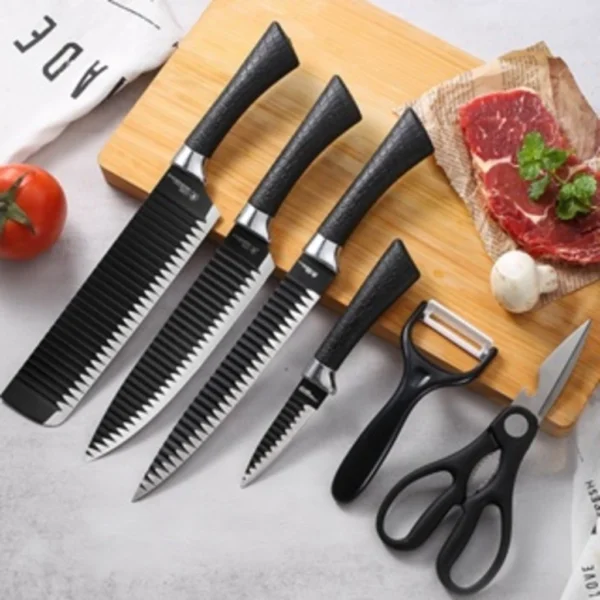 Kit 6 Peças Conjunto de Faca Churrasco Carne Legumes Descascador Tesoura Profissional - Imagem 5