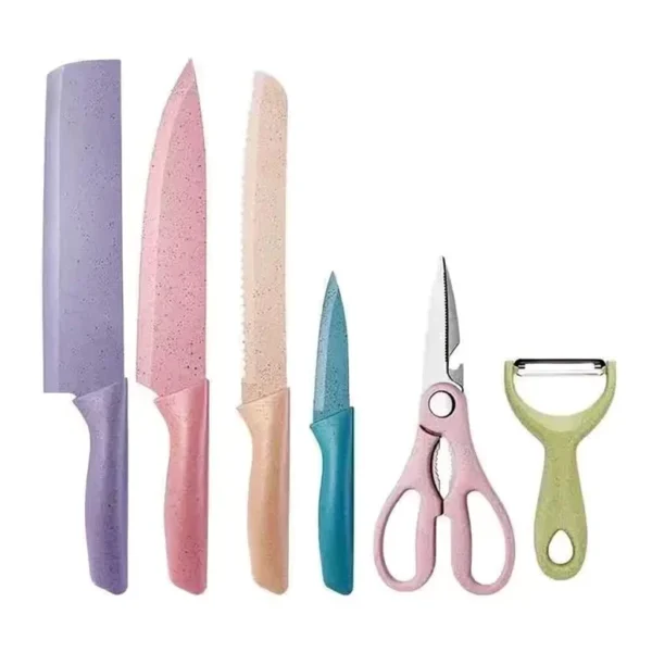 Kit 6 Peças Conjunto de Faca Churrasco Carne Legumes Descascador Tesoura Profissional - Imagem 4